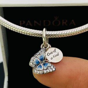 ✨🔥Pandora Blue Butterfly & Quote Double Dangle Charm